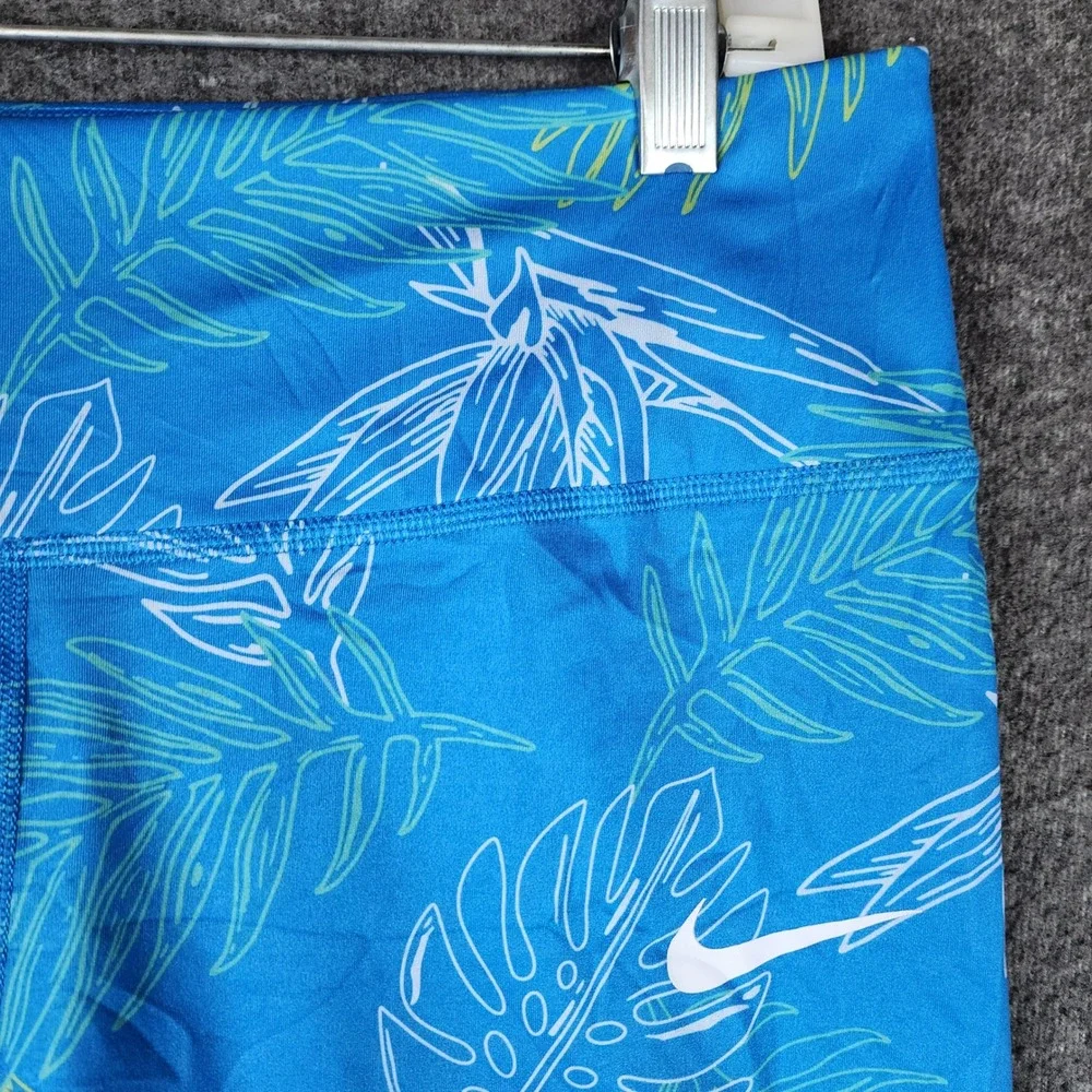 Nike Shorts Womens XL Dri-FIT Tropical Leaf Blue Compression Bike Shorts EUC